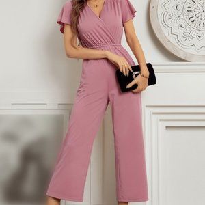 SHORT SLEEVES FIT V NECK JUMPSUIT